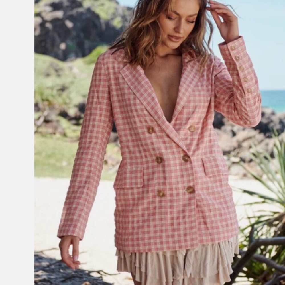 Free People Women’s Olivia gingham print notch collar blazer New size XS